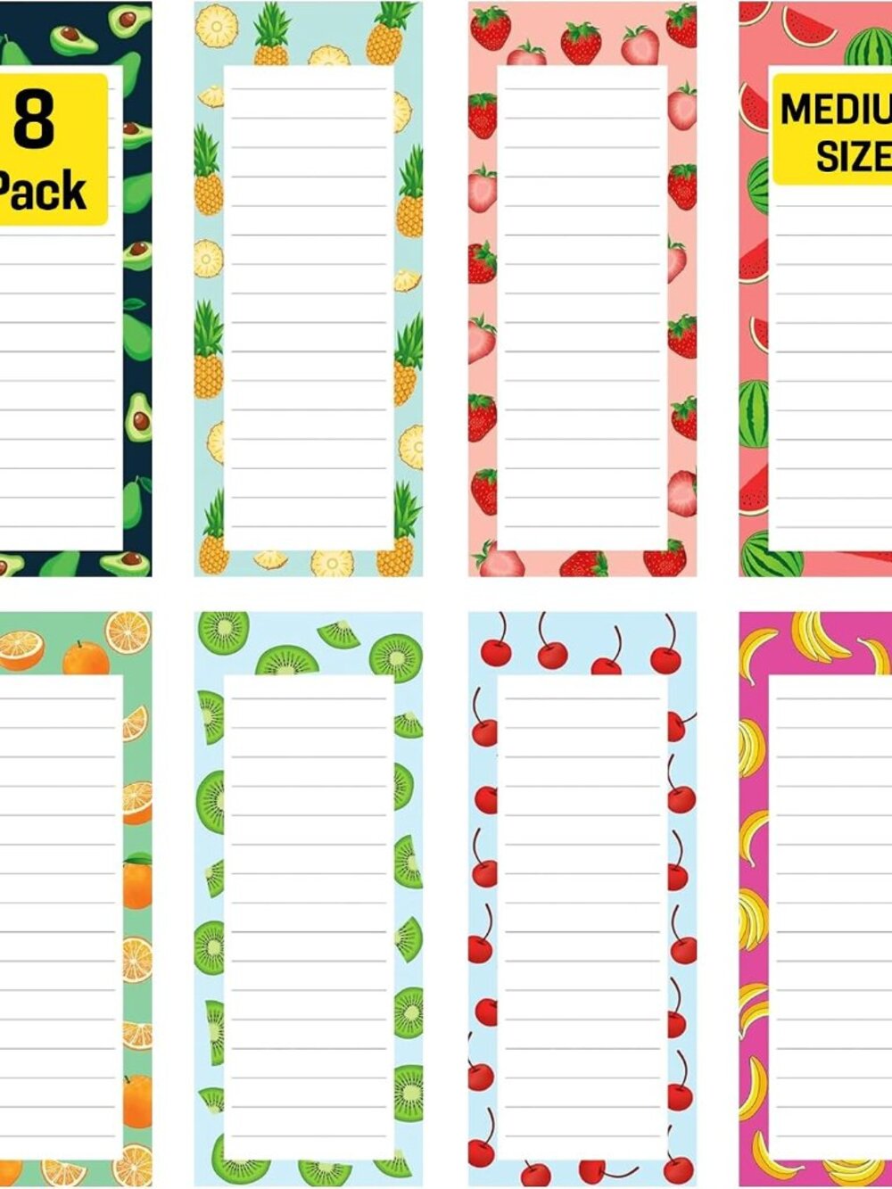 Magnetic Notepads for Refrigerator, 8 Pack Grocery List Pads, Fruit Design
